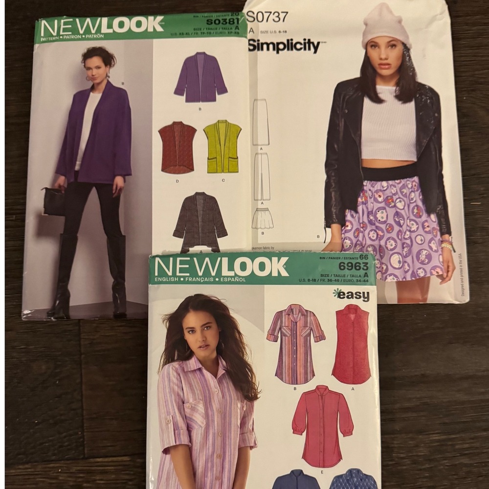 Lot of 3 Sewing Patterns New Look 6081 6963 Simplicity S0737 Cardigan Skirt